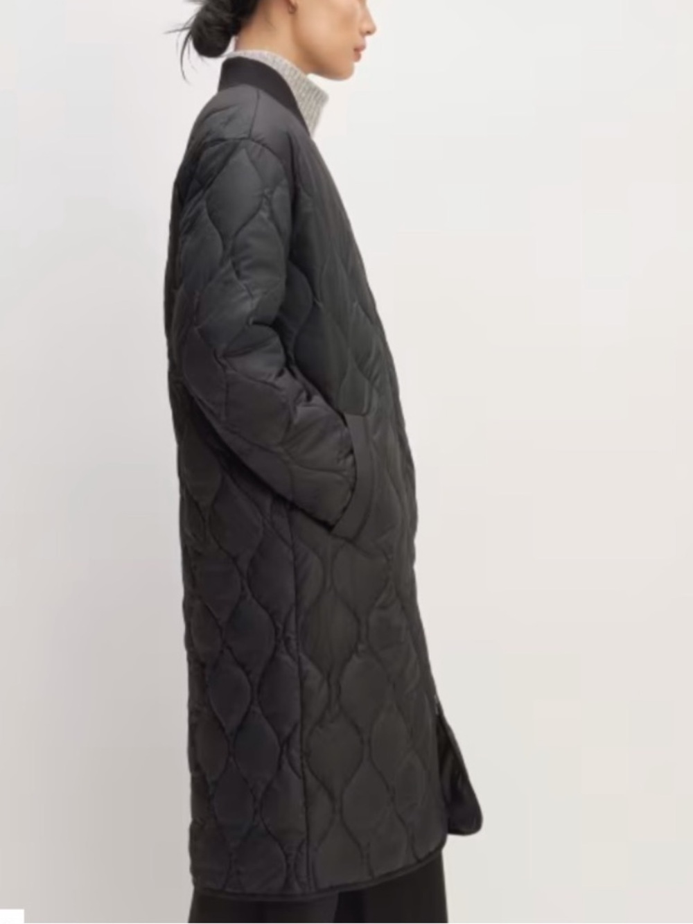 NWOT Everlane The ReNew Long Liner charcoal Black jacket coat quilted Small - Picture 5 of 16